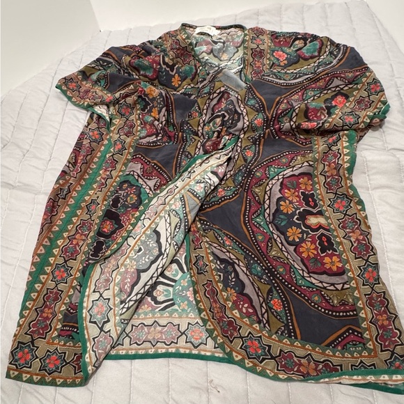 Johnny Was Spezia Silk Multi Color Twisted Front Cover Up Boho Tunic small - Picture 8 of 10